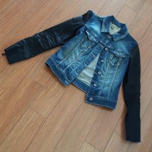 Leather Sleeve Jean Jacket 